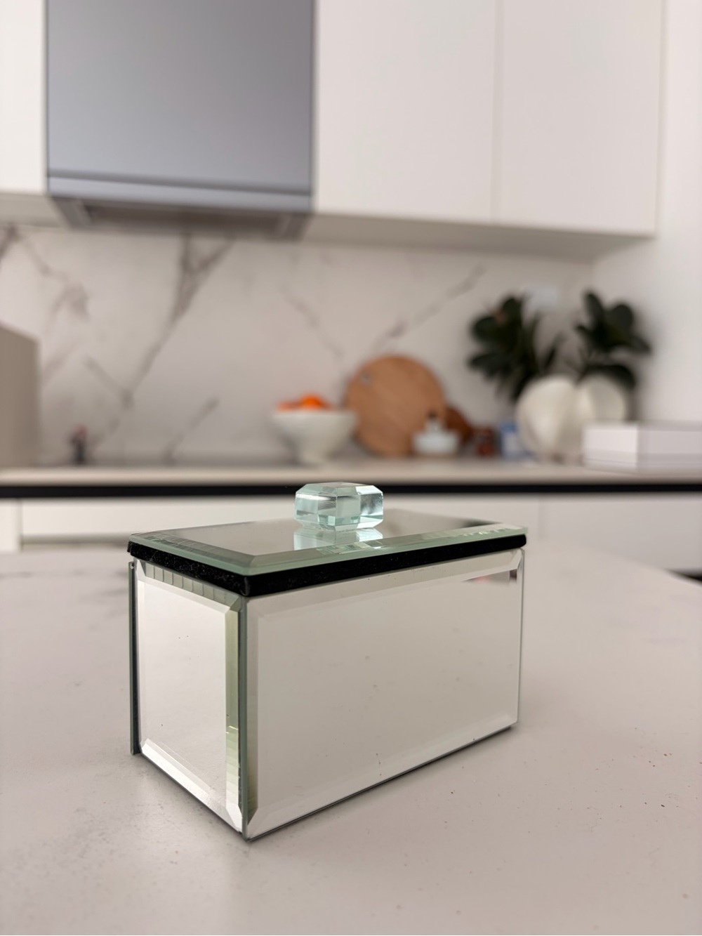 Mirrored Glass Jewelry Box with Faceted Crystal Knob - Clear/Silver